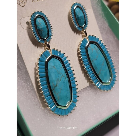 Vintage Kendra Scott Kaki Earrings Turquoise - Picture 3 of 14